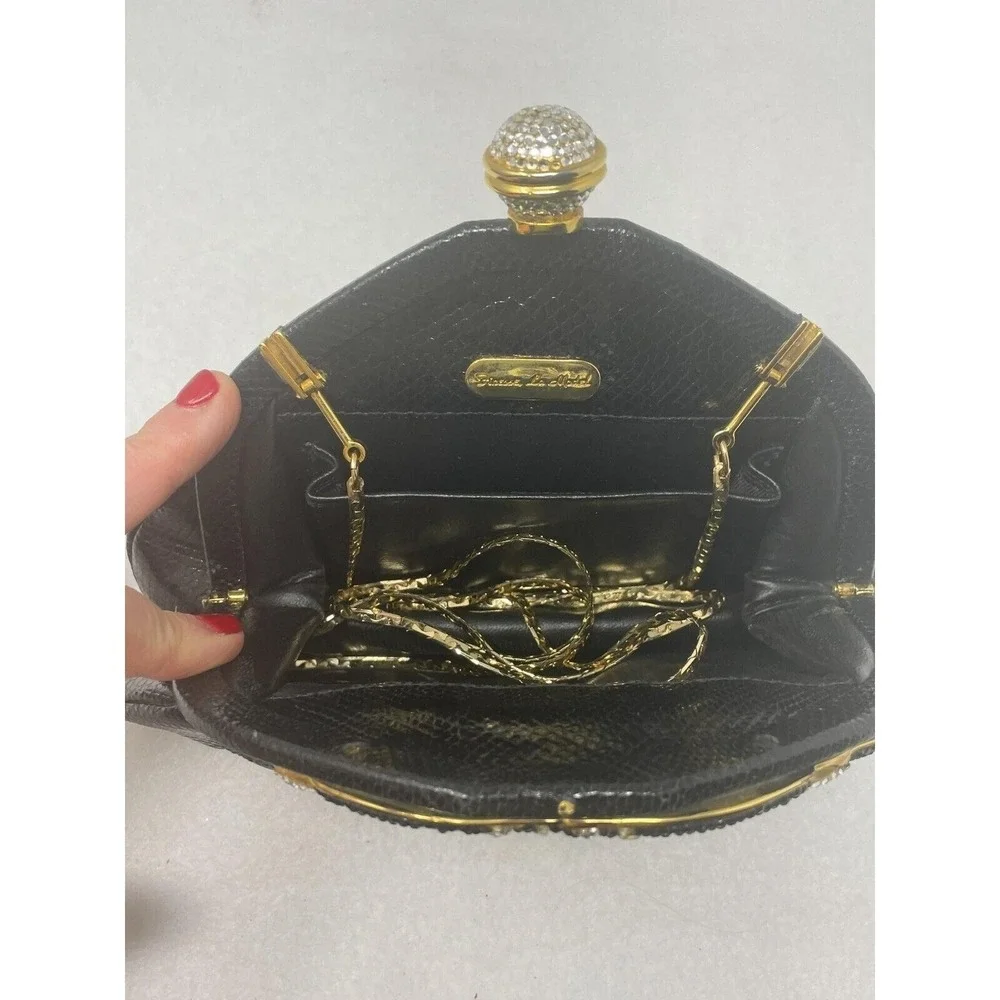 Vintage Finesse La Model Jeweled Convertible Snakeskin‎ Clutch Gold Chain